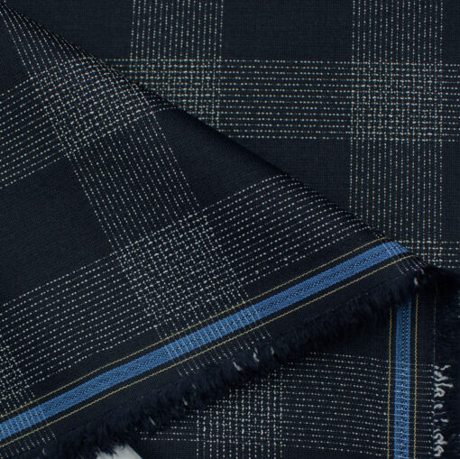 Don & Julio Men's Terry Rayon Checks 3.75 Meter Unstitched Suiting Fabric (Dark Blue)