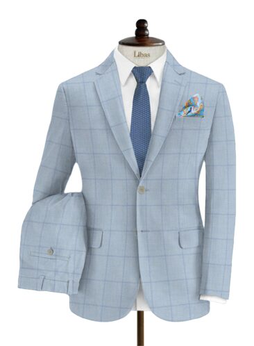Don & Julio Men's Terry Rayon Checks 3.75 Meter Unstitched Suiting Fabric (Sky Blue)