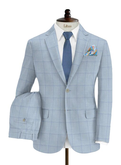 Don & Julio Men's Terry Rayon Checks 3.75 Meter Unstitched Suiting Fabric (Sky Blue)
