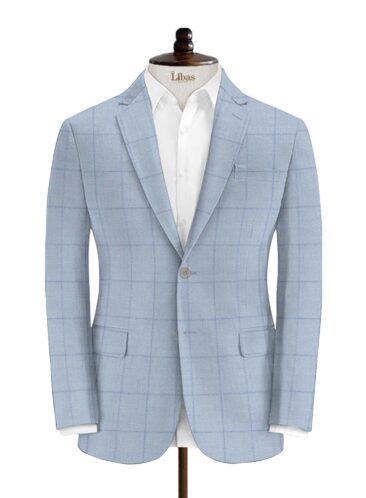 Don & Julio Men's Terry Rayon Checks 3.75 Meter Unstitched Suiting Fabric (Sky Blue)