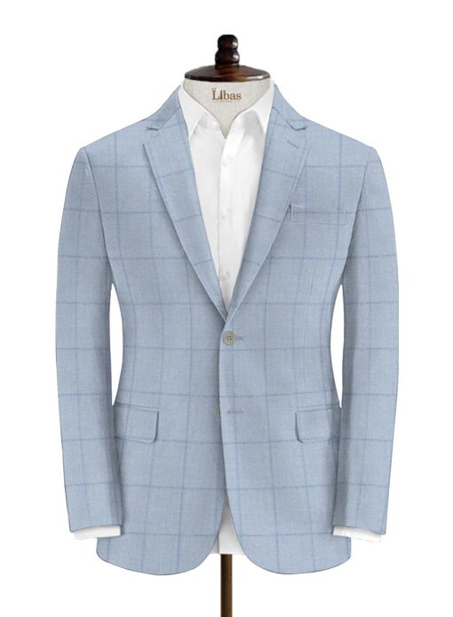 Don & Julio Men's Terry Rayon Checks 3.75 Meter Unstitched Suiting Fabric (Sky Blue)