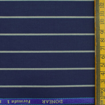 Donear Men's Terry Rayon Striped 3.75 Meter Unstitched Suiting Fabric (Royal Blue)