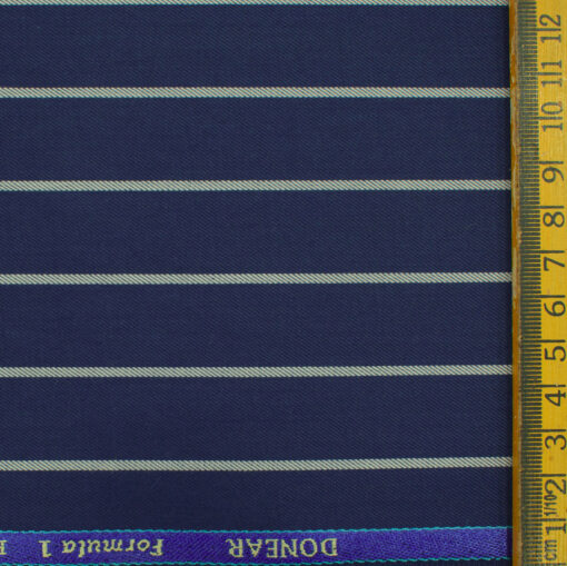 Donear Men's Terry Rayon Striped 3.75 Meter Unstitched Suiting Fabric (Royal Blue)