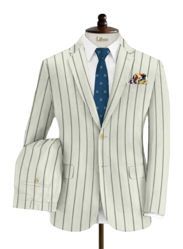 Donear Men's Terry Rayon Striped 3.75 Meter Unstitched Suiting Fabric (Cream)