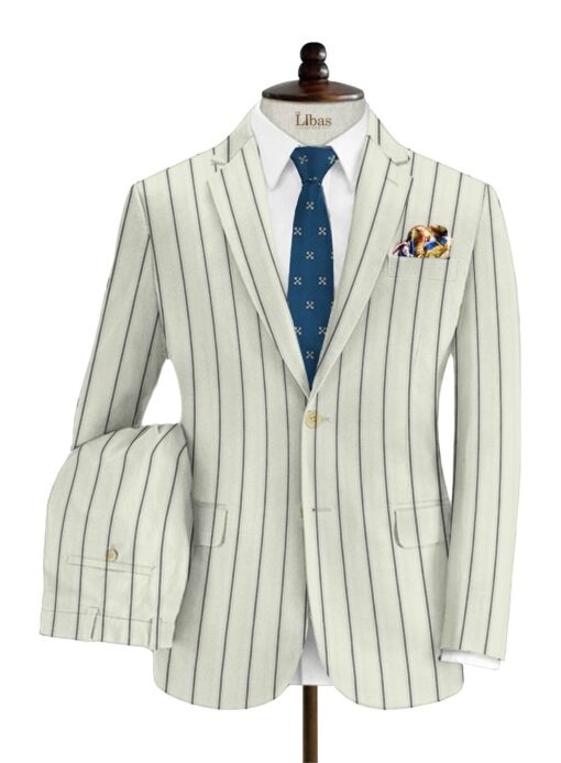 Donear Men's Terry Rayon Striped 3.75 Meter Unstitched Suiting Fabric (Cream)