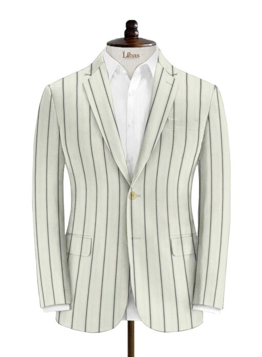 Donear Men's Terry Rayon Striped 3.75 Meter Unstitched Suiting Fabric (Cream)