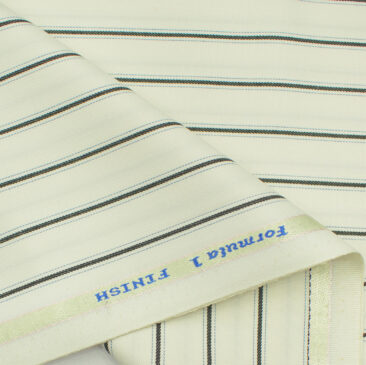 Donear Men's Terry Rayon Striped 3.75 Meter Unstitched Suiting Fabric (Cream)