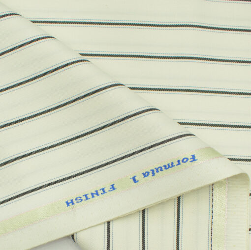 Donear Men's Terry Rayon Striped 3.75 Meter Unstitched Suiting Fabric (Cream)