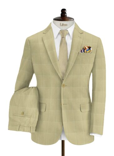 Fashion Flair Men's Terry Rayon Checks 3.75 Meter Unstitched Suiting Fabric (Beige)