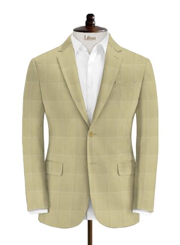 Fashion Flair Men's Terry Rayon Checks 3.75 Meter Unstitched Suiting Fabric (Beige)
