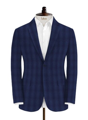 Fashion Flair Men's Terry Rayon Checks 3.75 Meter Unstitched Suiting Fabric (Dark Royal Blue)