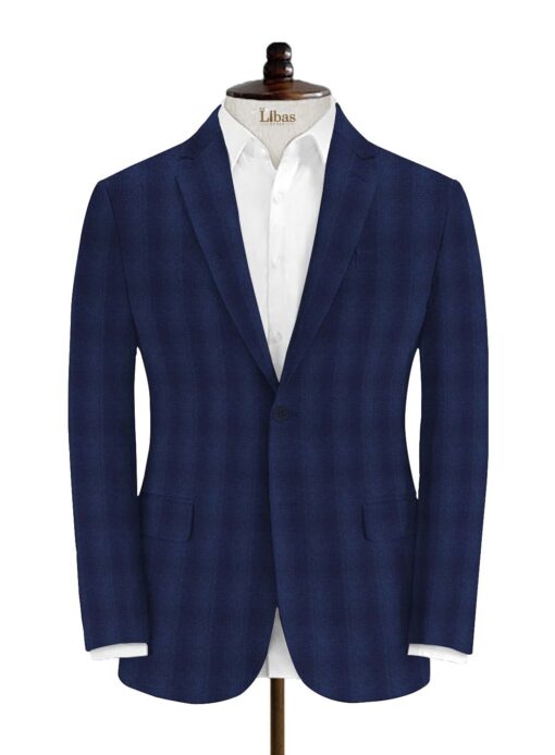 Fashion Flair Men's Terry Rayon Checks 3.75 Meter Unstitched Suiting Fabric (Dark Royal Blue)