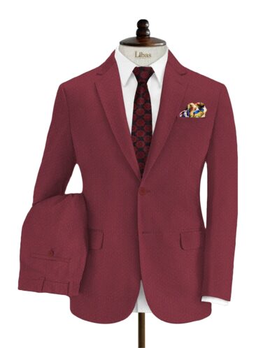 Italian Channel Men's Terry Rayon Structured 3.75 Meter Unstitched Suiting Fabric (Cherry Red)