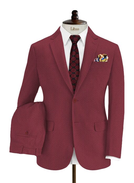 Italian Channel Men's Terry Rayon Structured 3.75 Meter Unstitched Suiting Fabric (Cherry Red)