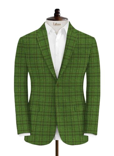 J.Hampstead Men's Terry Rayon Checks 3.75 Meter Unstitched Suiting Fabric (Light Green)