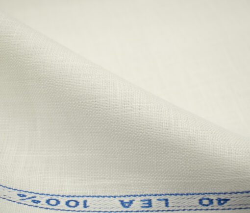 J.Hampstead Men's European Linen 40 LEA Solids 3.50 Meter Unstitched Shirting Fabric (Milky White)