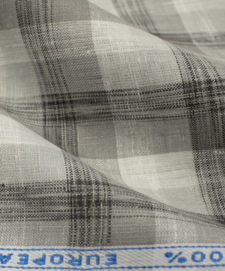 J.Hampstead Men's European Linen 60 LEA Checks 2.25 Meter Unstitched Shirting Fabric (White & Grey)