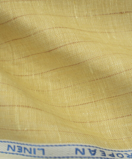 J.Hampstead Men's European Linen 60 LEA Striped 2.25 Meter Unstitched Shirting Fabric (Yellow)