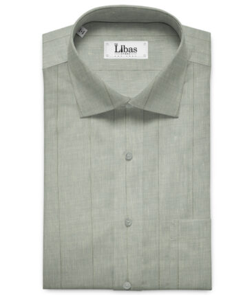 Linen Fiesta Men's European Linen 60 LEA Striped 2.25 Meter Unstitched Shirting Fabric (Pistachion Green)