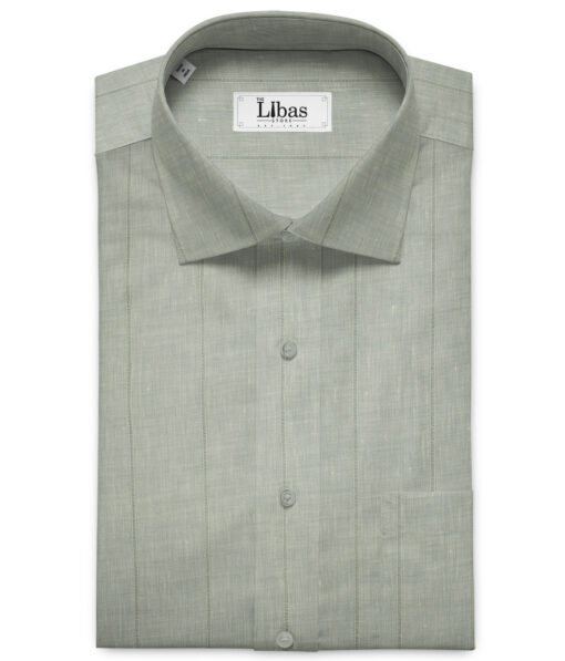 Linen Fiesta Men's European Linen 60 LEA Striped 2.25 Meter Unstitched Shirting Fabric (Pistachion Green)