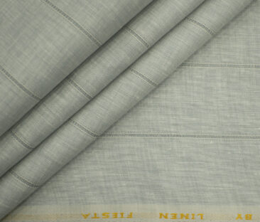 Linen Fiesta Men's European Linen 60 LEA Striped 2.25 Meter Unstitched Shirting Fabric (Pistachion Green)