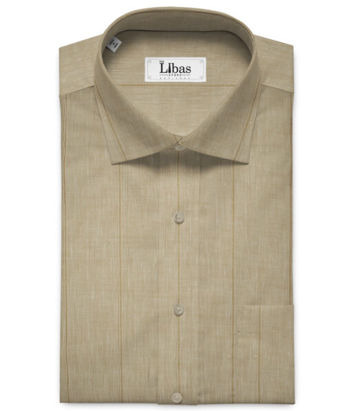 Linen Fiesta Men's European Linen 60 LEA Striped 2.25 Meter Unstitched Shirting Fabric (Sandcastle Beige)