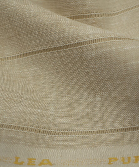 Linen Fiesta Men's European Linen 60 LEA Striped 2.25 Meter Unstitched Shirting Fabric (Sandcastle Beige)