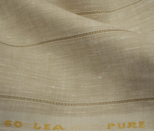 Linen Fiesta Men's European Linen 60 LEA Striped 2.25 Meter Unstitched Shirting Fabric (Sandcastle Beige)