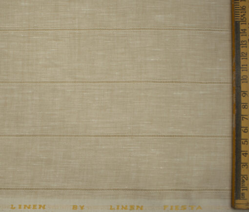 Linen Fiesta Men's European Linen 60 LEA Striped 2.25 Meter Unstitched Shirting Fabric (Sandcastle Beige)