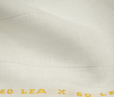 Linen Fiesta Men's European Linen 60 LEA Striped 2.25 Meter Unstitched Shirting Fabric (White)