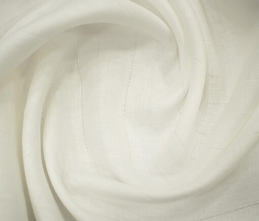 Linen Fiesta Men's European Linen 60 LEA Striped 2.25 Meter Unstitched Shirting Fabric (White)