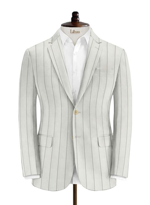 Marcellino Men's Terry Rayon Striped 3.75 Meter Unstitched Suiting Fabric (White)