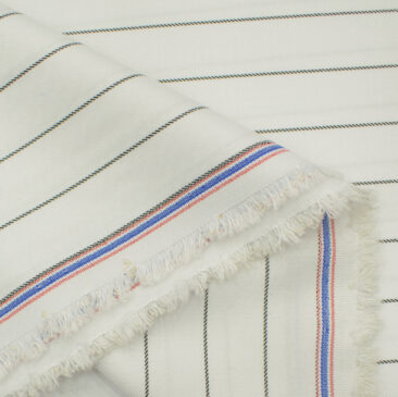 Marcellino Men's Terry Rayon Striped 3.75 Meter Unstitched Suiting Fabric (White)