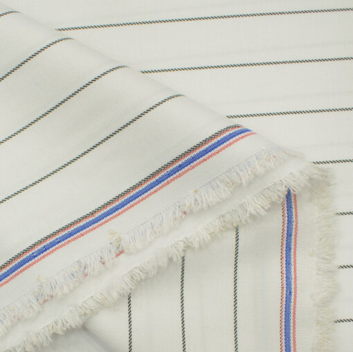Marcellino Men's Terry Rayon Striped 3.75 Meter Unstitched Suiting Fabric (White)