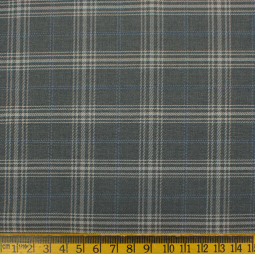 Marcellino Men's Terry Rayon Checks 3.75 Meter Unstitched Suiting Fabric (Dark Grey)