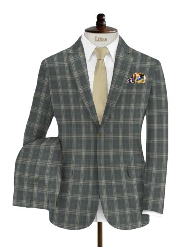 Marcellino Men's Terry Rayon Checks 3.75 Meter Unstitched Suiting Fabric (Dark Grey)