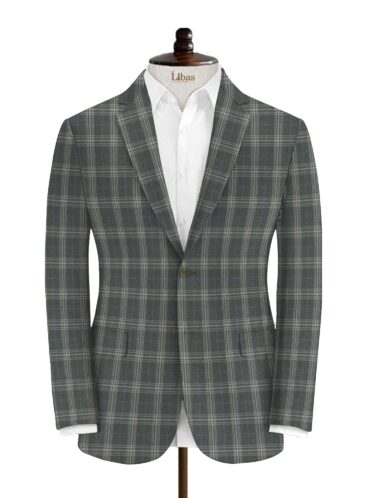 Marcellino Men's Terry Rayon Checks 3.75 Meter Unstitched Suiting Fabric (Dark Grey)
