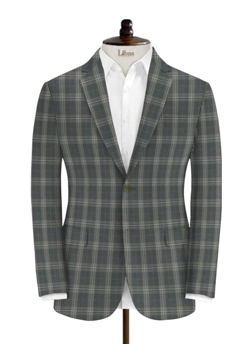 Marcellino Men's Terry Rayon Checks 3.75 Meter Unstitched Suiting Fabric (Dark Grey)