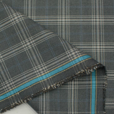 Marcellino Men's Terry Rayon Checks 3.75 Meter Unstitched Suiting Fabric (Dark Grey)