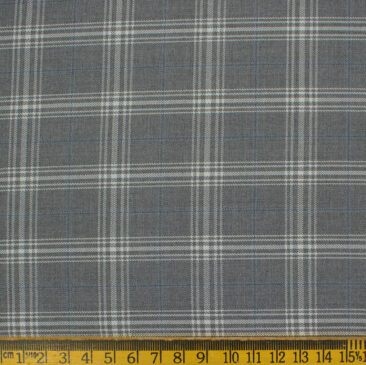 Marcellino Men's Terry Rayon Checks 3.75 Meter Unstitched Suiting Fabric (Grey)