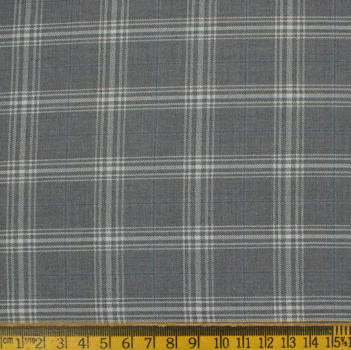 Marcellino Men's Terry Rayon Checks 3.75 Meter Unstitched Suiting Fabric (Grey)