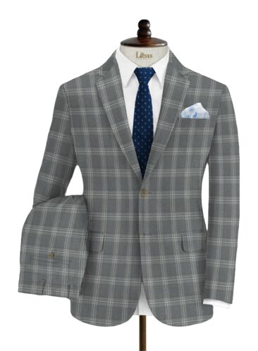 Marcellino Men's Terry Rayon Checks 3.75 Meter Unstitched Suiting Fabric (Grey)