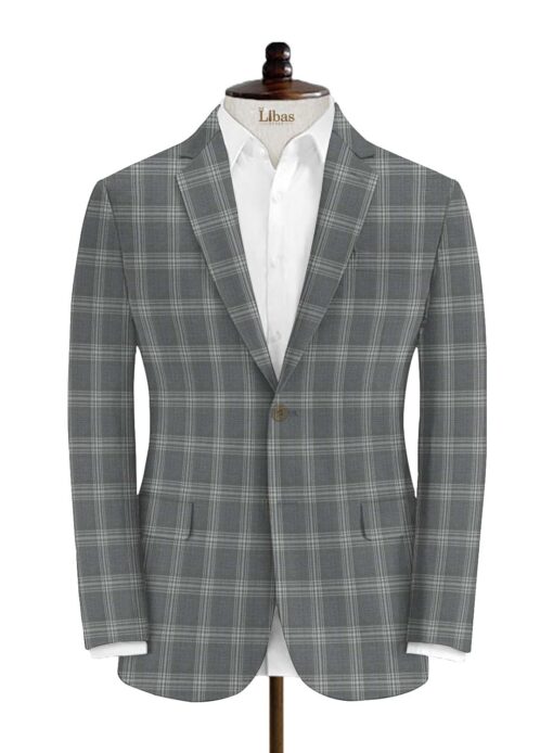 Marcellino Men's Terry Rayon Checks 3.75 Meter Unstitched Suiting Fabric (Grey)
