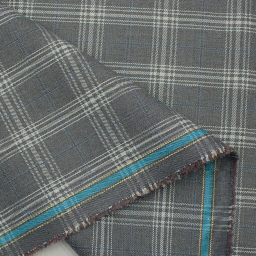 Marcellino Men's Terry Rayon Checks 3.75 Meter Unstitched Suiting Fabric (Grey)