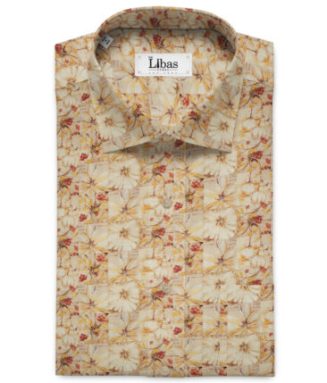 Raymond Men's Cotton Linen  Printed 2.25 Meter Unstitched Shirting Fabric (Beige)