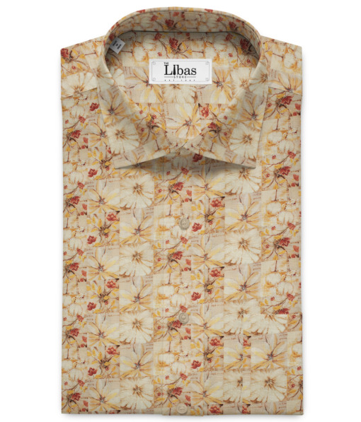 Raymond Men's Cotton Linen  Printed 2.25 Meter Unstitched Shirting Fabric (Beige)