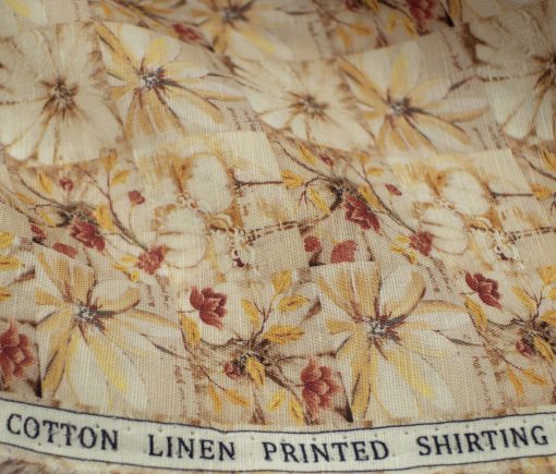 Raymond Men's Cotton Linen  Printed 2.25 Meter Unstitched Shirting Fabric (Beige)