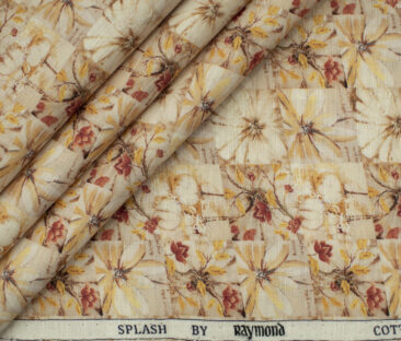 Raymond Men's Cotton Linen  Printed 2.25 Meter Unstitched Shirting Fabric (Beige)