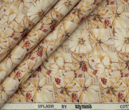 Raymond Men's Cotton Linen  Printed 2.25 Meter Unstitched Shirting Fabric (Beige)