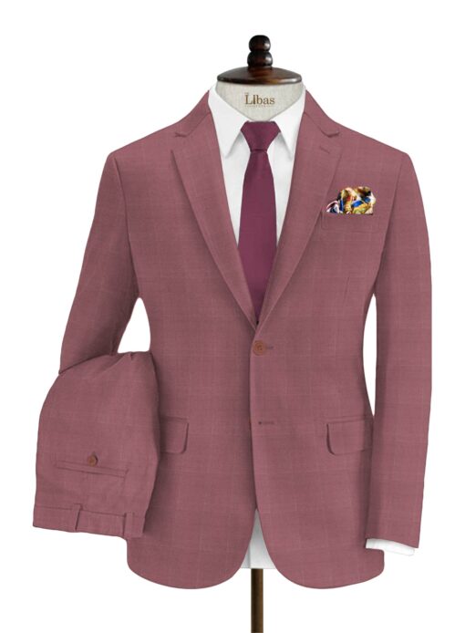 Siyaram's Men's Terry Rayon Checks 3.75 Meter Unstitched Suiting Fabric (Rouge Pink)